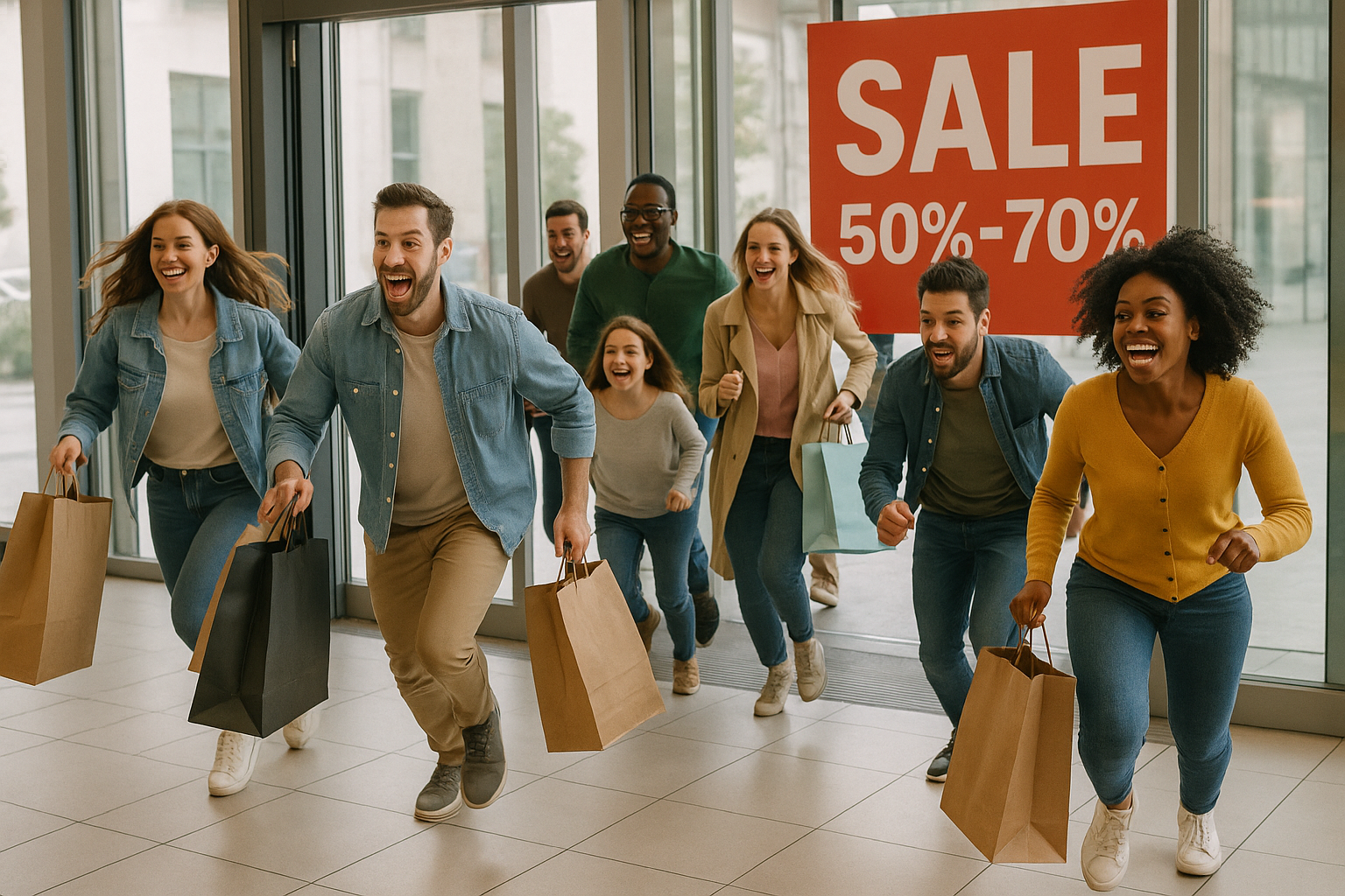 Images of customers rushing to the sale
