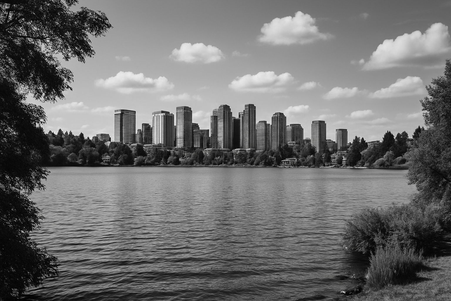 bellevue in Seattle in summer in black and white