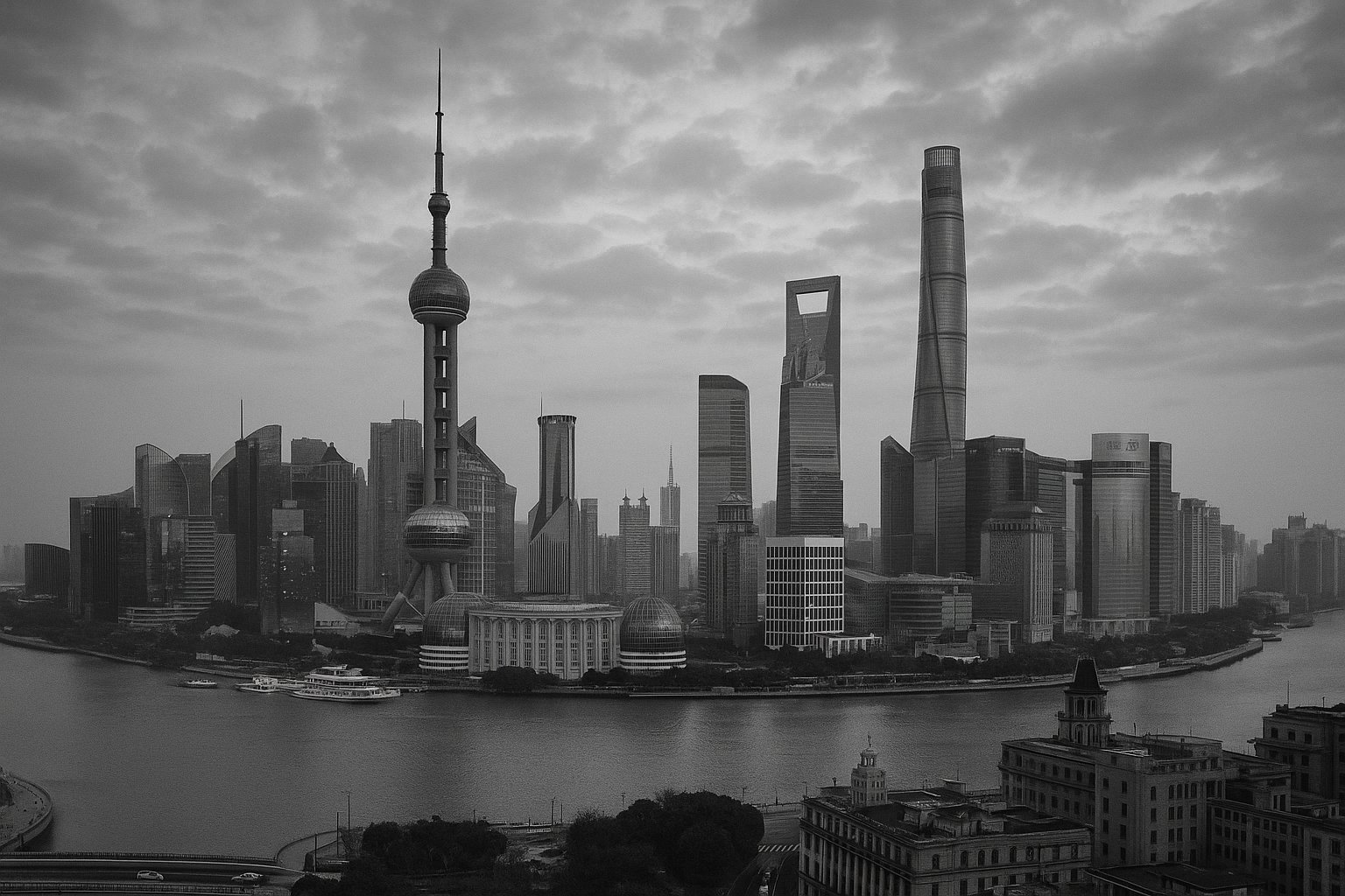 shanghai in China black and white-1