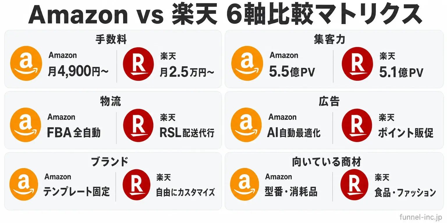 Amazon vs 楽天 6軸比較マトリクス