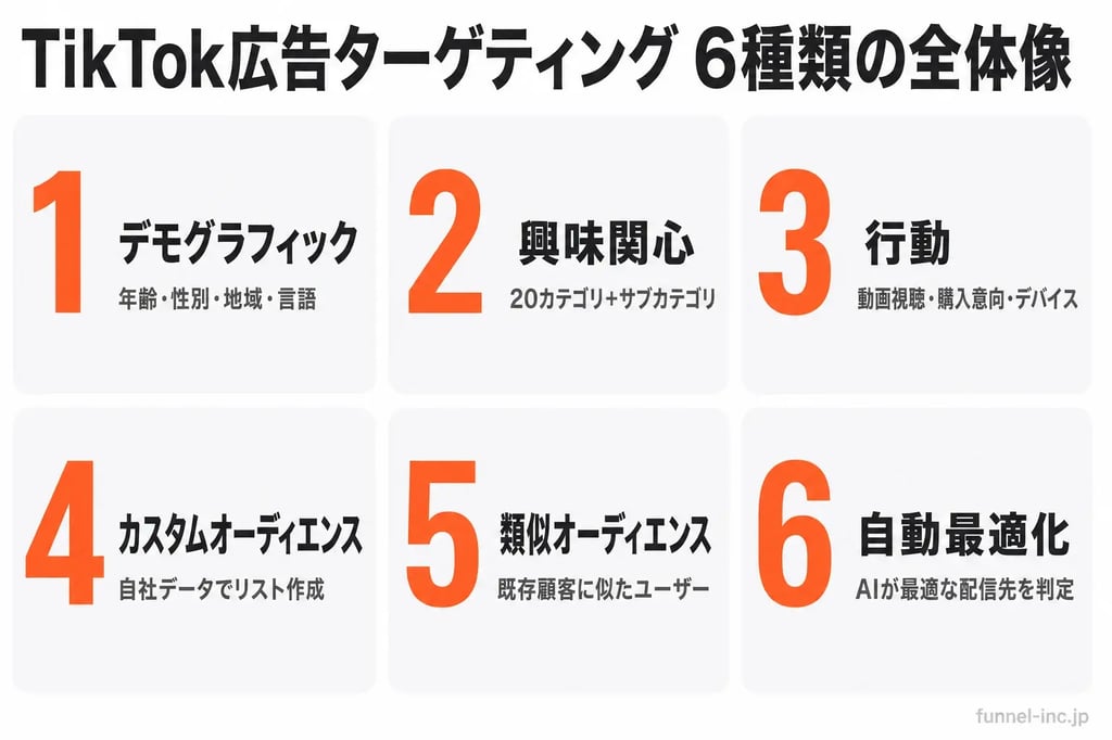 TikTok広告ターゲティング 6種類の全体像