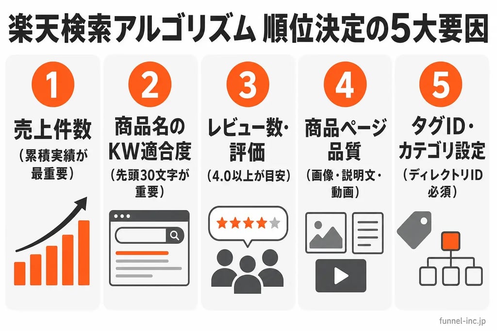 楽天検索アルゴリズム 順位に影響する5つの主な要素