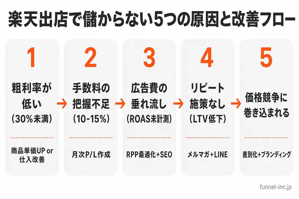 楽天出店で儲からない5つの原因と改善フロー